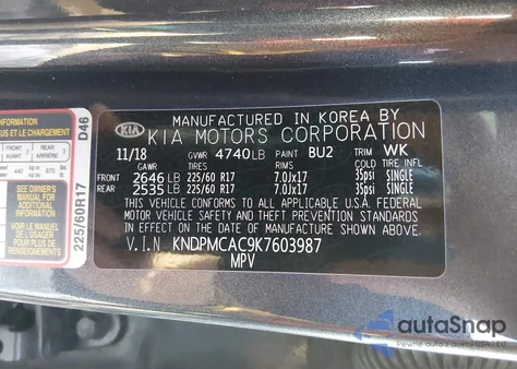 2019 Kia Sportage Lx z USA, uszkodzony, nr VIN KNDPMCAC9K7603987